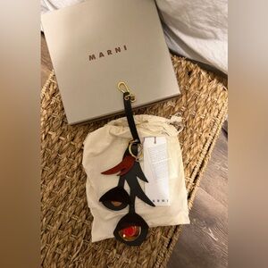 Marni Black and Red Leather Keychain with Gold Accents